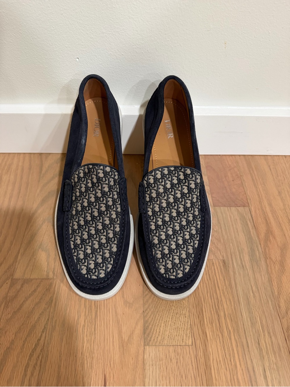 Dior Navy and Beige Monogram Slip-On Loafers